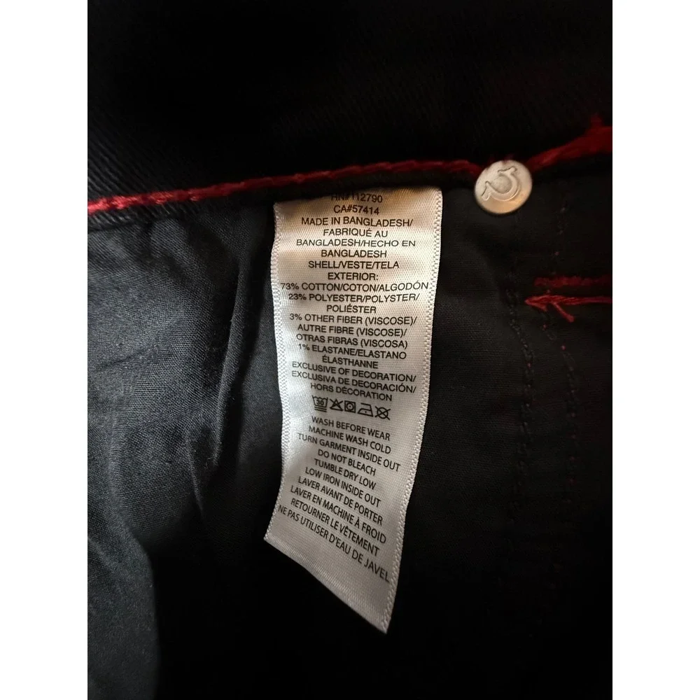 True Religion Ricky Big T Relaxed Straight Jeans Rinse Black Red Stitch Mens 36